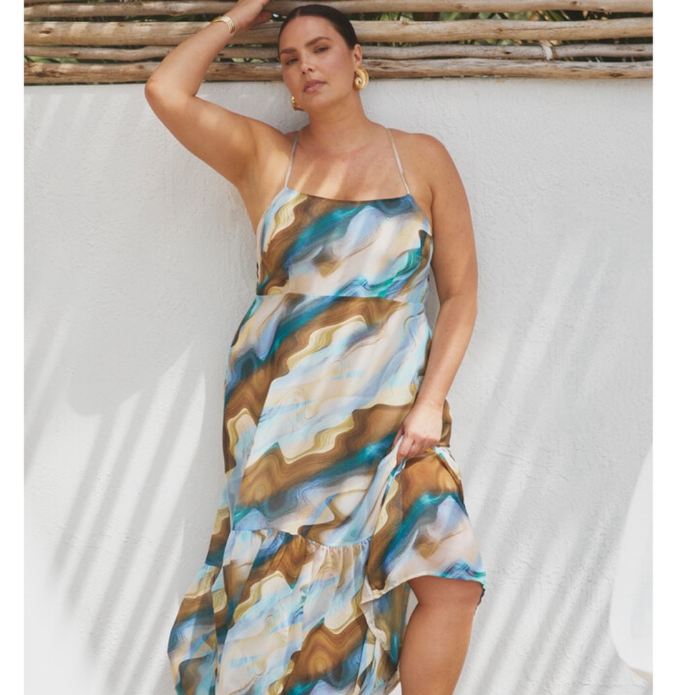 NWT Eloquii Printed Chiffon Flare Maxi Dress